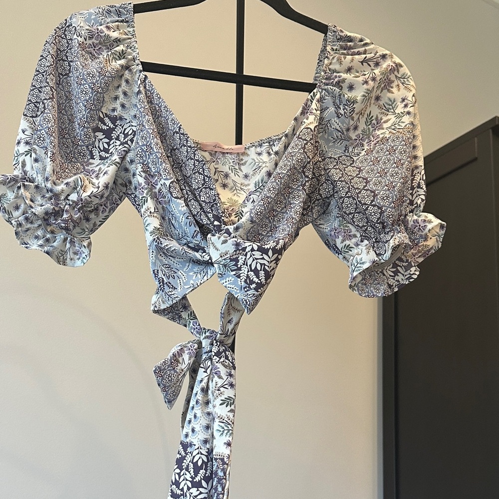 Elegant Floral Tie-Front Blouse